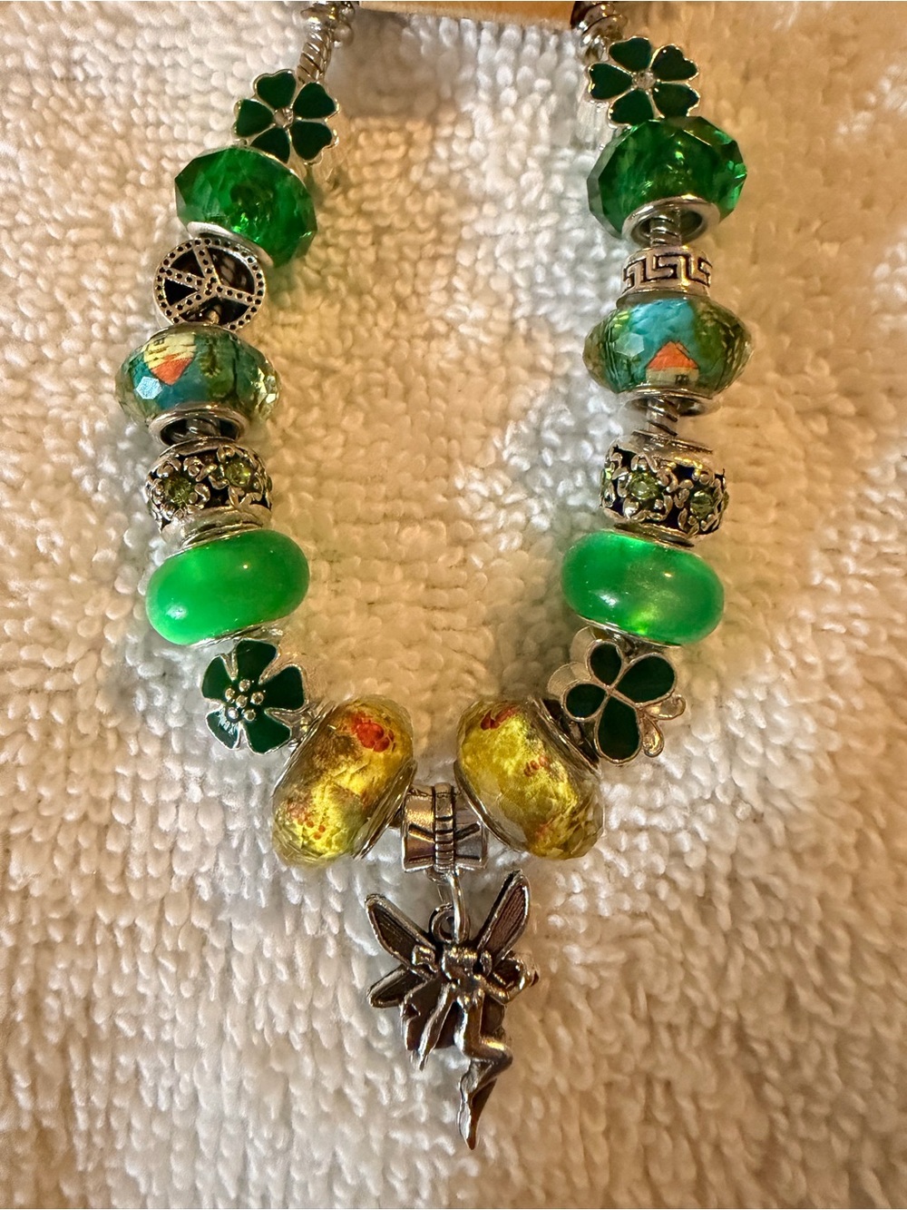 Green Floral Charm Necklace with Fairy Pendant